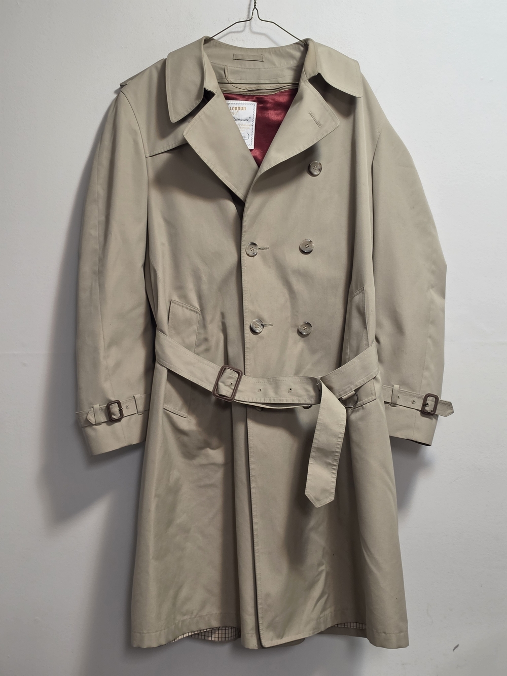 Claissic Vintage London Fog Beige Double-Breasted Trench Coat with Belt